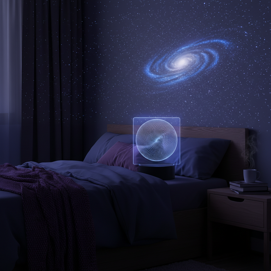 3D Galaxis LED Éjjeli Lámpa életkép hálószobában